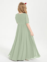Lace Top Half Sleeved Junior Bridesmaids Dresses Dusty Sage