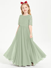 Lace Top Half Sleeved Junior Bridesmaids Dresses Dusty Sage