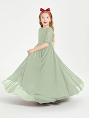 Lace Top Half Sleeved Junior Bridesmaids Dresses Dusty Sage