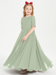 Lace Top Half Sleeved Junior Bridesmaids Dresses Dusty Sage