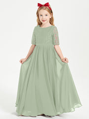 Lace Top Half Sleeved Junior Bridesmaids Dresses Dusty Sage