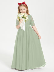 Lace Top Half Sleeved Junior Bridesmaids Dresses Dusty Sage