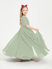 Lace Top Half Sleeved Junior Bridesmaids Dresses Dusty Sage