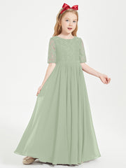 Lace Top Half Sleeved Junior Bridesmaids Dresses Dusty Sage