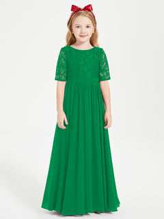 Lace Top Half Sleeved Junior Bridesmaids Dresses Emerald