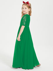 Lace Top Half Sleeved Junior Bridesmaids Dresses Emerald