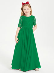 Lace Top Half Sleeved Junior Bridesmaids Dresses Emerald