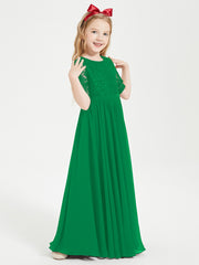 Lace Top Half Sleeved Junior Bridesmaids Dresses Emerald