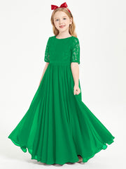 Lace Top Half Sleeved Junior Bridesmaids Dresses Emerald