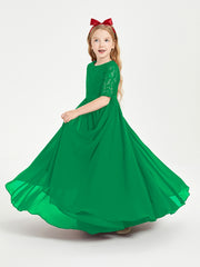 Lace Top Half Sleeved Junior Bridesmaids Dresses Emerald
