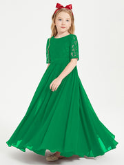 Lace Top Half Sleeved Junior Bridesmaids Dresses Emerald
