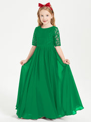 Lace Top Half Sleeved Junior Bridesmaids Dresses Emerald