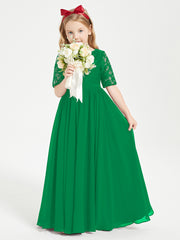 Lace Top Half Sleeved Junior Bridesmaids Dresses Emerald