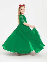 Lace Top Half Sleeved Junior Bridesmaids Dresses Emerald