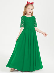 Lace Top Half Sleeved Junior Bridesmaids Dresses Emerald