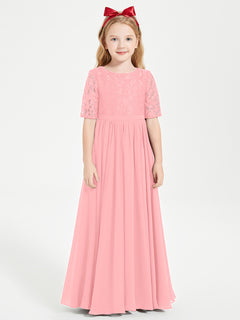 Lace Top Half Sleeved Junior Bridesmaids Dresses Flamingo