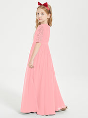 Lace Top Half Sleeved Junior Bridesmaids Dresses Flamingo