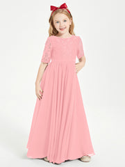 Lace Top Half Sleeved Junior Bridesmaids Dresses Flamingo