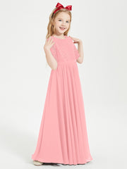 Lace Top Half Sleeved Junior Bridesmaids Dresses Flamingo