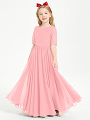 Lace Top Half Sleeved Junior Bridesmaids Dresses Flamingo