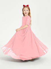 Lace Top Half Sleeved Junior Bridesmaids Dresses Flamingo