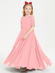 Lace Top Half Sleeved Junior Bridesmaids Dresses Flamingo