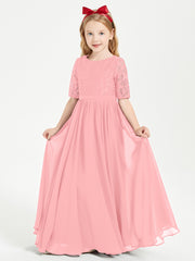 Lace Top Half Sleeved Junior Bridesmaids Dresses Flamingo