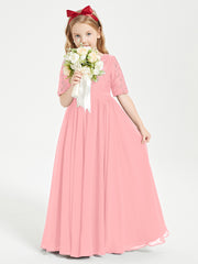 Lace Top Half Sleeved Junior Bridesmaids Dresses Flamingo