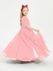 Lace Top Half Sleeved Junior Bridesmaids Dresses Flamingo