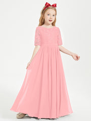 Lace Top Half Sleeved Junior Bridesmaids Dresses Flamingo