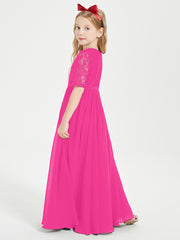 Lace Top Half Sleeved Junior Bridesmaids Dresses Fuchsia