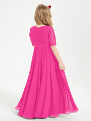 Lace Top Half Sleeved Junior Bridesmaids Dresses Fuchsia