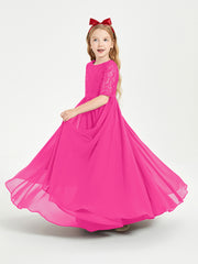 Lace Top Half Sleeved Junior Bridesmaids Dresses Fuchsia