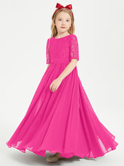 Lace Top Half Sleeved Junior Bridesmaids Dresses Fuchsia