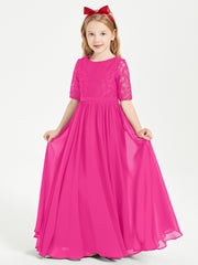 Lace Top Half Sleeved Junior Bridesmaids Dresses Fuchsia