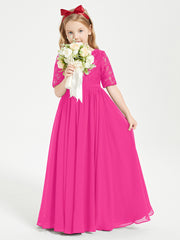 Lace Top Half Sleeved Junior Bridesmaids Dresses Fuchsia