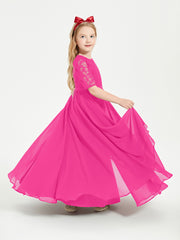Lace Top Half Sleeved Junior Bridesmaids Dresses Fuchsia