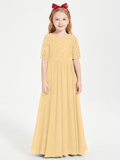 Lace Top Half Sleeved Junior Bridesmaids Dresses Gold