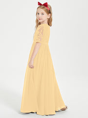 Lace Top Half Sleeved Junior Bridesmaids Dresses Gold