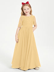 Lace Top Half Sleeved Junior Bridesmaids Dresses Gold