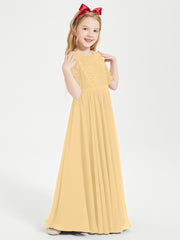 Lace Top Half Sleeved Junior Bridesmaids Dresses Gold