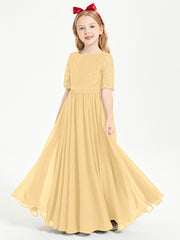 Lace Top Half Sleeved Junior Bridesmaids Dresses Gold