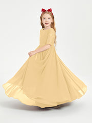 Lace Top Half Sleeved Junior Bridesmaids Dresses Gold