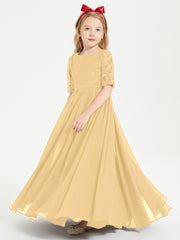 Lace Top Half Sleeved Junior Bridesmaids Dresses Gold