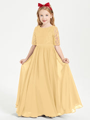 Lace Top Half Sleeved Junior Bridesmaids Dresses Gold