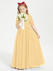 Lace Top Half Sleeved Junior Bridesmaids Dresses Gold