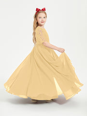 Lace Top Half Sleeved Junior Bridesmaids Dresses Gold
