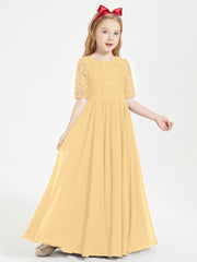 Lace Top Half Sleeved Junior Bridesmaids Dresses Gold