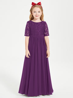 Lace Top Half Sleeved Junior Bridesmaids Dresses Grape