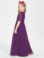 Lace Top Half Sleeved Junior Bridesmaids Dresses Grape